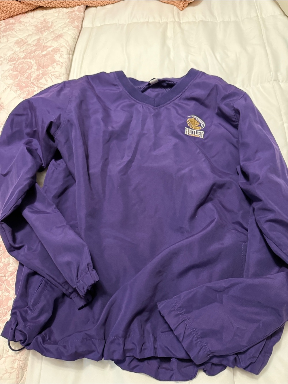Purple Butler Community college V-Neck Pullover Windbreaker- medium